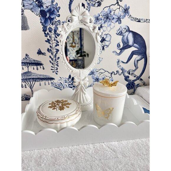 Scallop Edge White Lacquered Vanity Tray 14.25"L x 10.25"W Dresser Bathroom - Picture 16 of 16